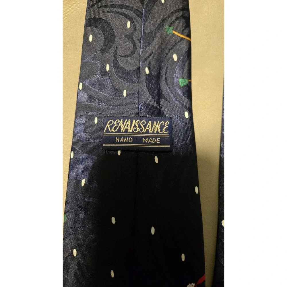 Renaissance Handmade Christmas Tie Santa Claus Holiday Novelty Silk Look Vintage